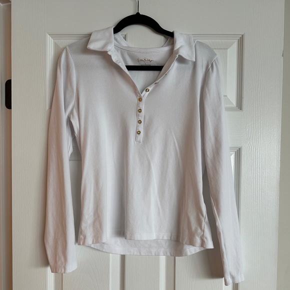 Lilly Pulitzer Lilly Pulitzer Long Sleeve Reema Polo Top resort white size Large - Picture 2 of 5